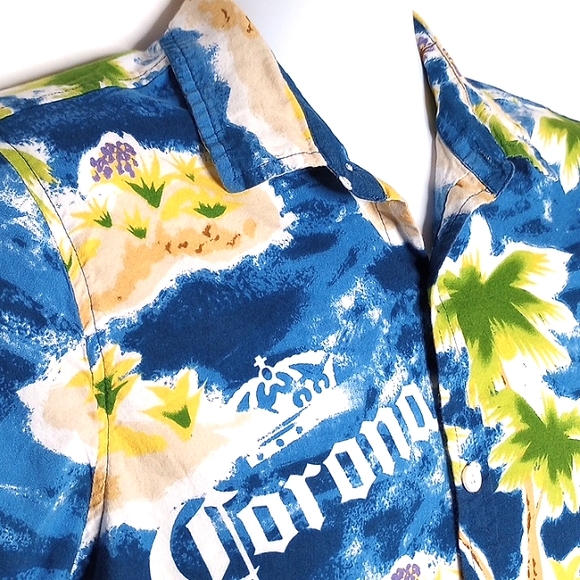 Corona Beer Men's Tropical Rayon Blend Short Sleeve Button Down Shirt Medium - Picture 5 of 9